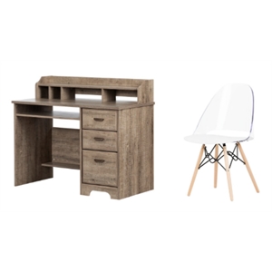 South Shore Versa Weathered Oak Desk and 1 Annexe White Eiffel Style Chair Set