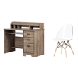 South Shore Versa Weathered Oak Desk and 1 Annexe White Eiffel Style Chair Set