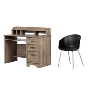 south shore versa weathered oak desk and 1 flam black and chrome chair set