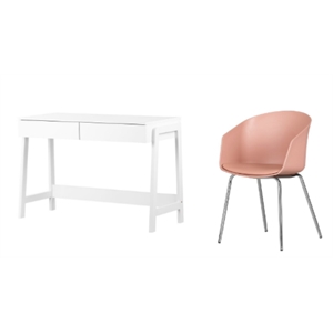 south shore liney white desk and 1 flam pink and chrome chair set
