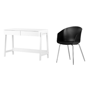 south shore liney white desk and 1 flam black and chrome chair set