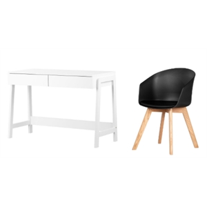 south shore liney white desk and 1 flam black and wood chair set