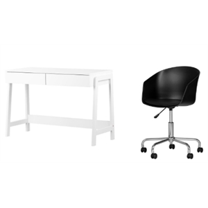 south shore liney white desk and 1 flam black swivel chair set