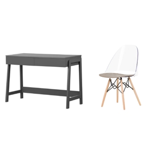south shore liney matte charcoal desk and 1 annexe gray eiffel chair set