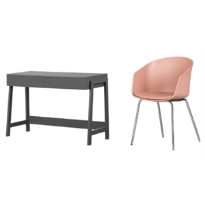 south shore liney matte charcoal desk and 1 flam pink and chrome chair set