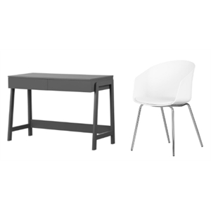 south shore liney matte charcoal desk and 1 flam white and chrome chair set