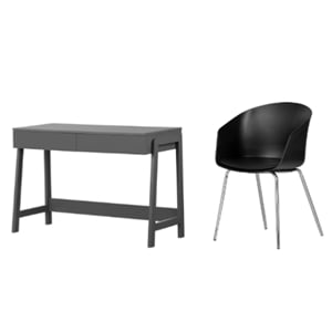 south shore liney matte charcoal desk and 1 flam black and chrome chair set