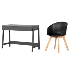 south shore liney matte charcoal desk and 1 flam black and wood chair set