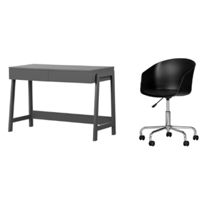 south shore liney matte charcoal desk and 1 flam black swivel chair set