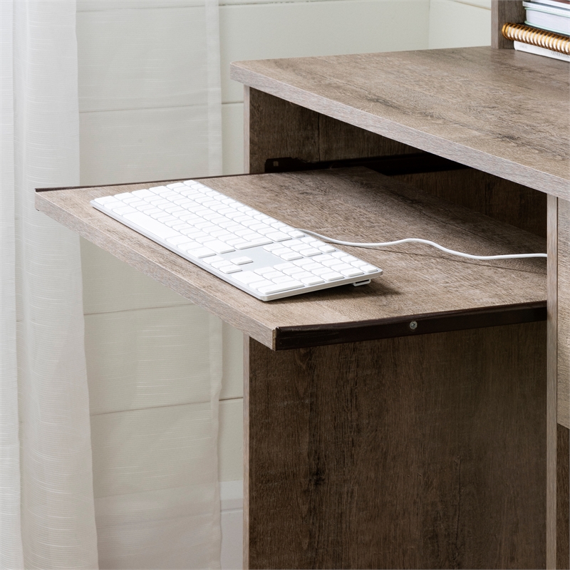 South Shore Axess Weathered Oak Desk with Tray & 1 Annexe White Eiffel Chair Set