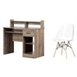 South Shore Axess Weathered Oak Desk with Tray & 1 Annexe White Eiffel Chair Set