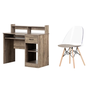 south shore axess weathered oak desk with tray & 1 annexe gray eiffel chair set