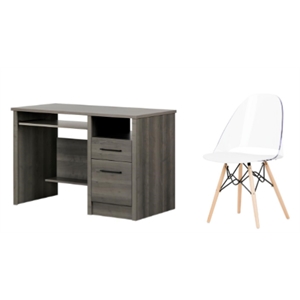 south shore gravity gray maple desk and 1 annexe white eiffel chair set