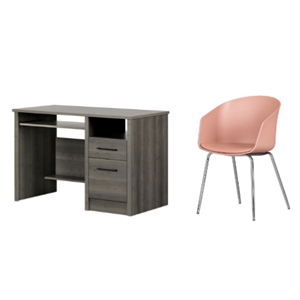 south shore gravity gray maple desk and 1 flam pink and chrome chair set