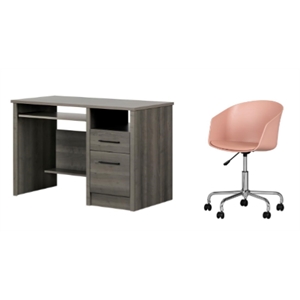 south shore gravity gray maple desk and 1 flam pink swivel chair set