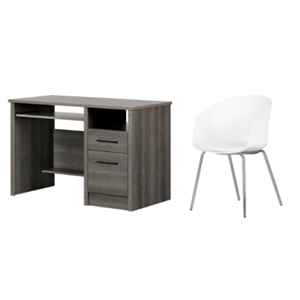 south shore gravity gray maple desk and 1 flam white and chrome chair set