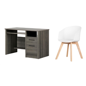 south shore gravity gray maple desk and 1 flam white and wood chair set