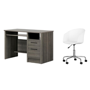 south shore gravity gray maple desk and 1 flam white swivel chair set