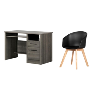 south shore gravity gray maple desk and 1 flam black and wood chair set