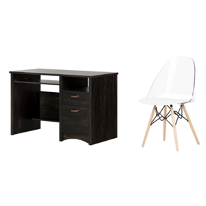 south shore gascony rubbed black desk and 1 annexe white eiffel chair set