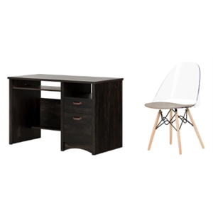 south shore gascony rubbed black desk and 1 annexe gray eiffel chair set