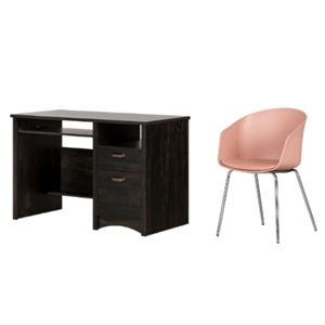 south shore gascony rubbed black desk and 1 flam pink and chrome chair set