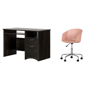 south shore gascony rubbed black desk and 1 flam pink swivel chair set