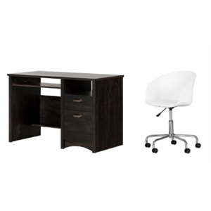 south shore gascony rubbed black desk and 1 flam white swivel chair set