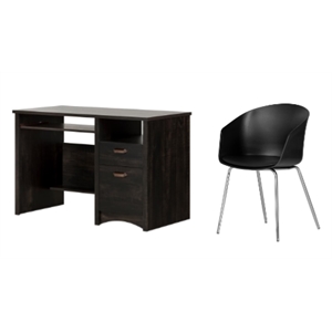 south shore gascony rubbed black desk and 1 flam black and chrome chair set