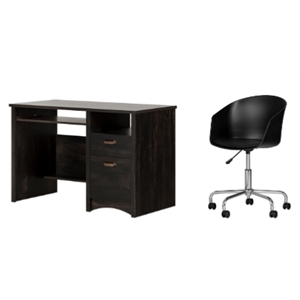 south shore gascony rubbed black desk and 1 flam black swivel chair set