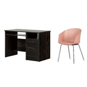 south shore gravity rubbed black desk and 1 flam pink and chrome chair set