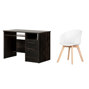 south shore gravity rubbed black desk and 1 flam white and wood chair set