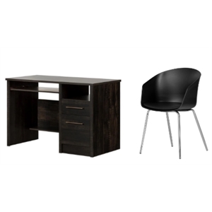 south shore gravity rubbed black desk and 1 flam black and chrome chair set