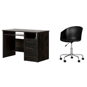 south shore gravity rubbed black desk and 1 flam black swivel chair set