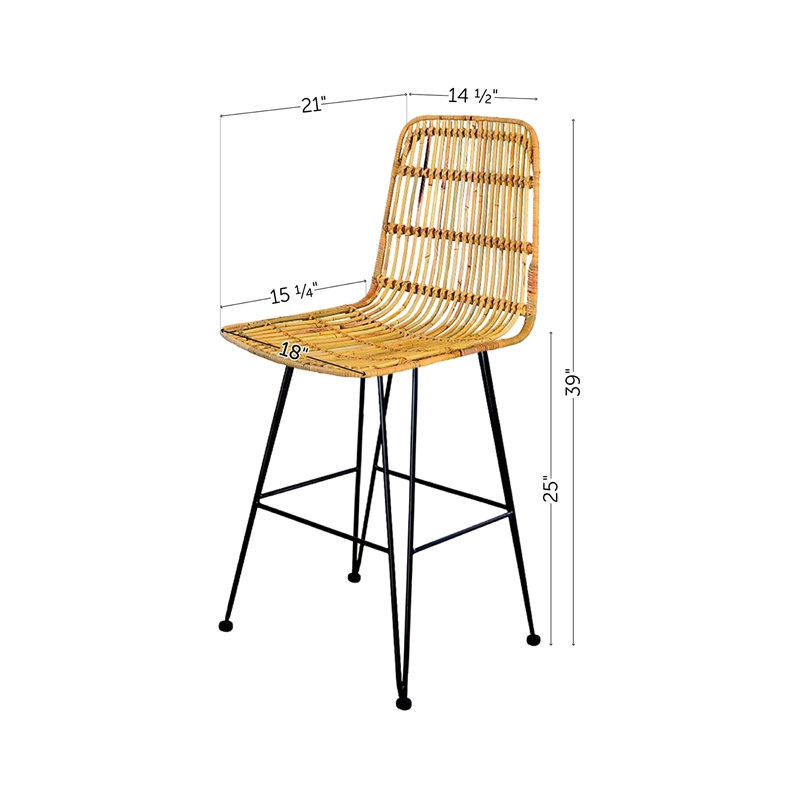Balka Rattan Counter Stool Set of 2 Rattan and Black South Shore