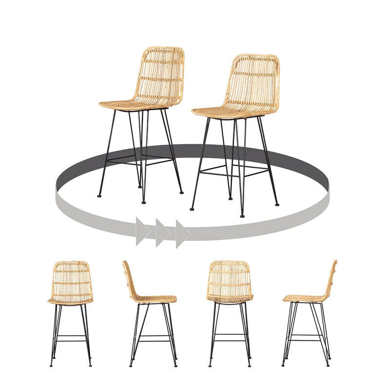 Balka Rattan Counter Stool Set of 2 Rattan and Black South Shore