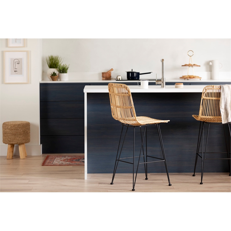 Balka Rattan Counter Stool Set of 2 Rattan and Black South Shore