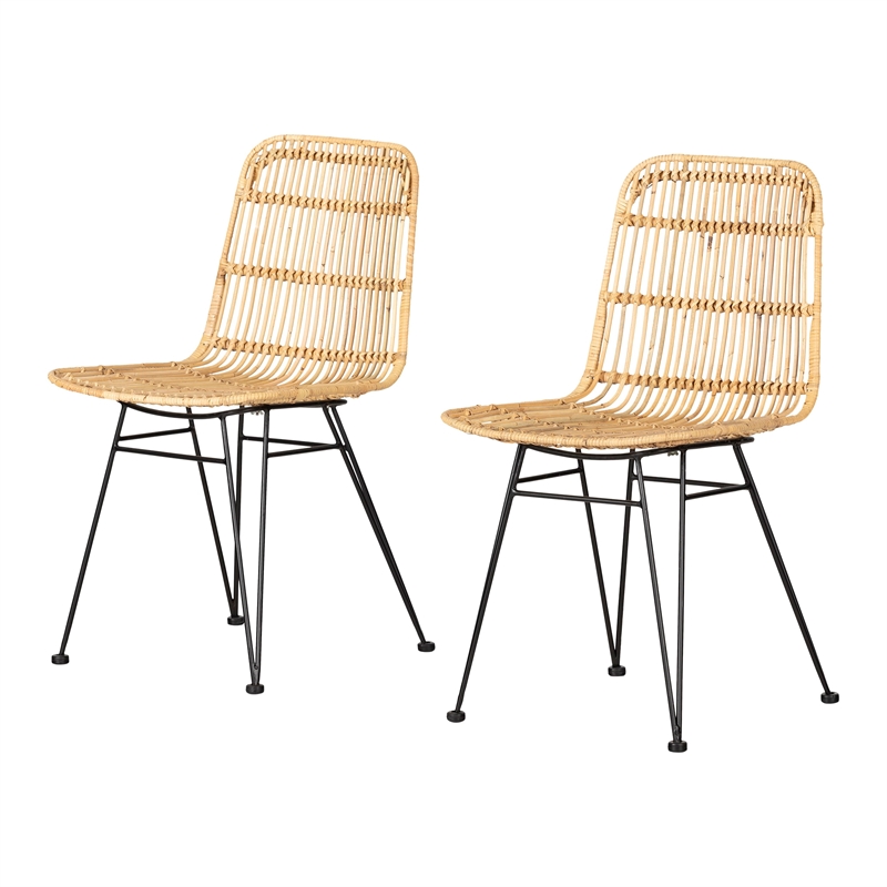 Balka Rattan Dining Chair Set of 2 Rattan and Black South Shore