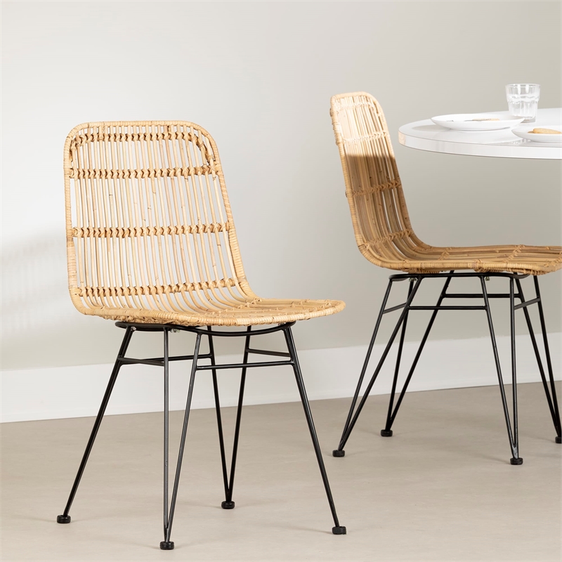 Balka Rattan Dining Chair Set of 2 Rattan and Black South Shore