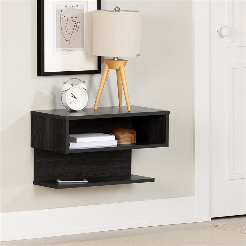 Fusion Floating Nightstand Gray Oak South Shore