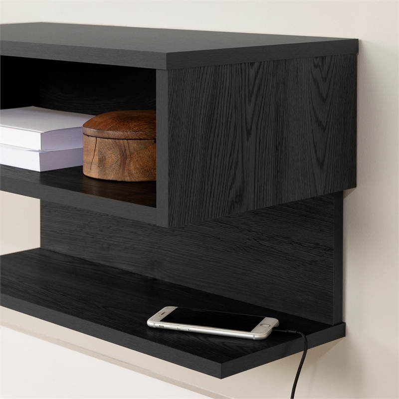 Fusion Floating Nightstand Gray Oak South Shore