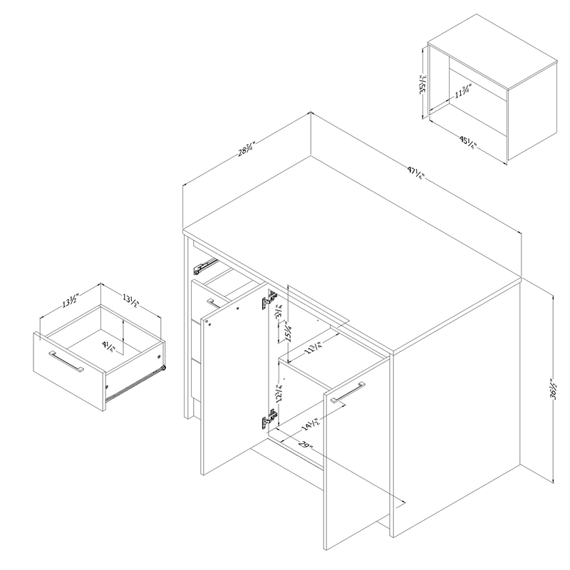 Myro Kitchen Island Natural Walnut and White South Shore