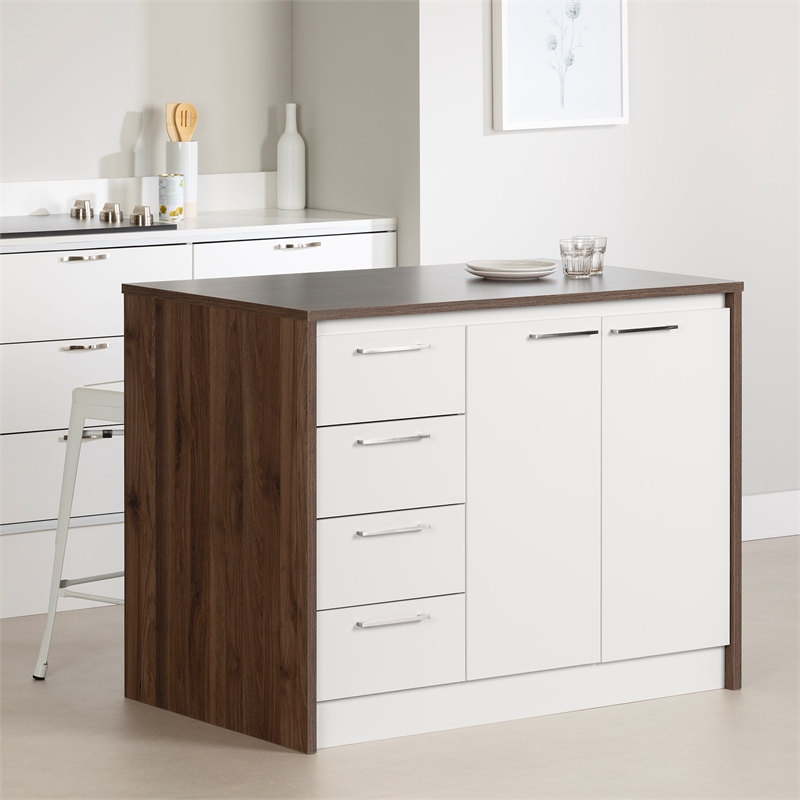 Myro Kitchen Island Natural Walnut and White South Shore