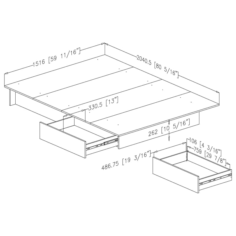 Fusion 2-Drawer Platform bed Pure White South Shore