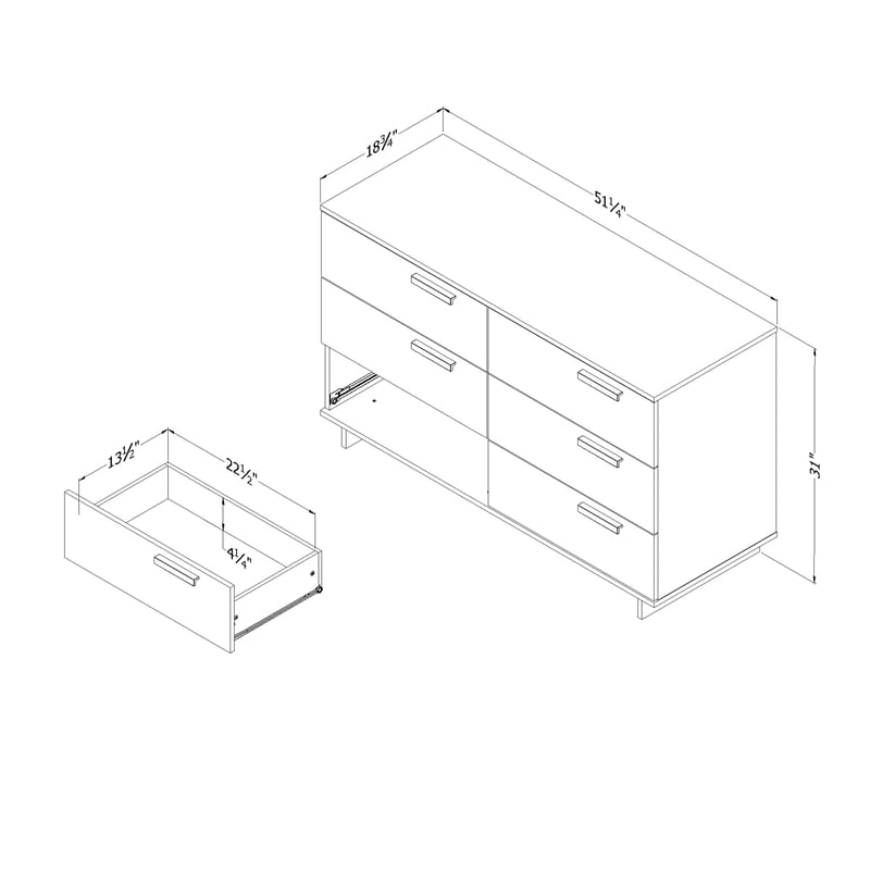 Cavalleri 6-Drawer Dresser Pure White South Shore