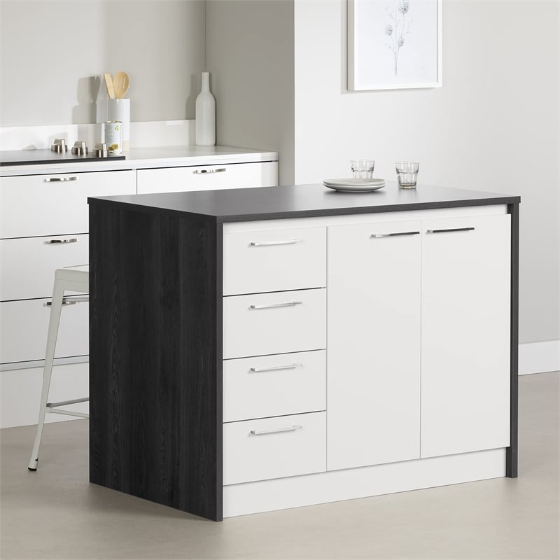 Myro Kitchen Island Gray Oak and White South Shore