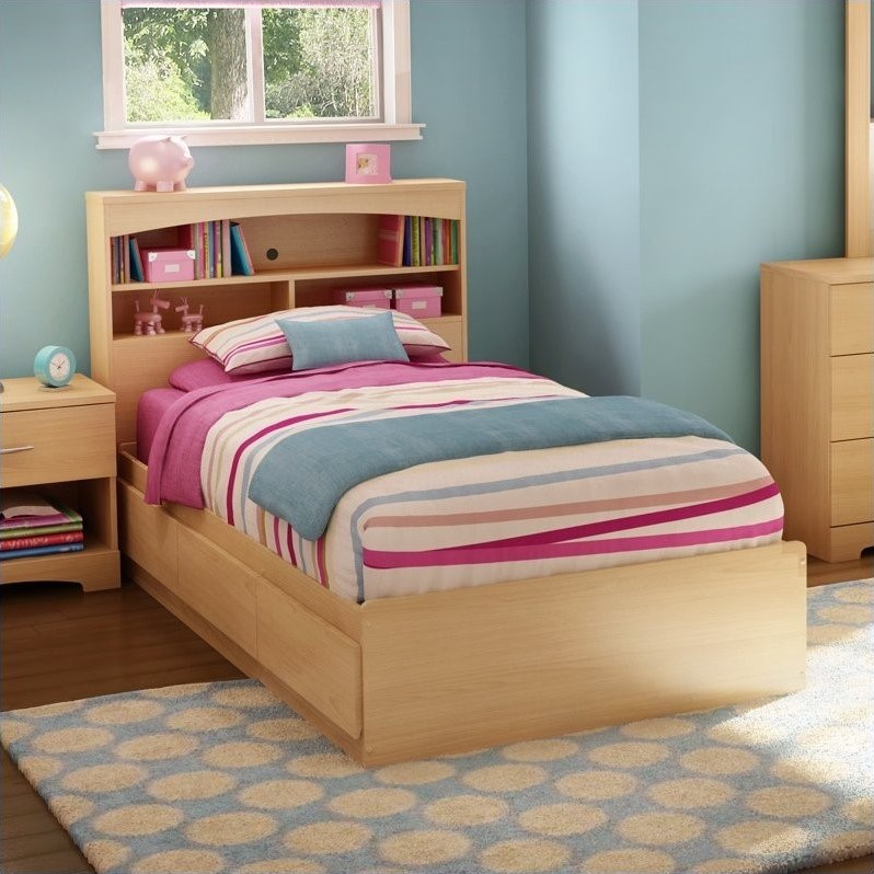 south shore shiloh kids twin bookcase storage bed set in natural