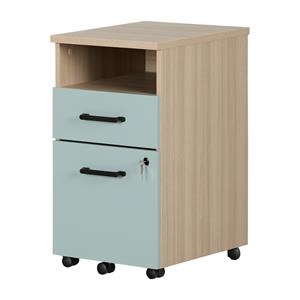 zelia 2-drawer mobile file cabinet soft elm and steel blue south shore