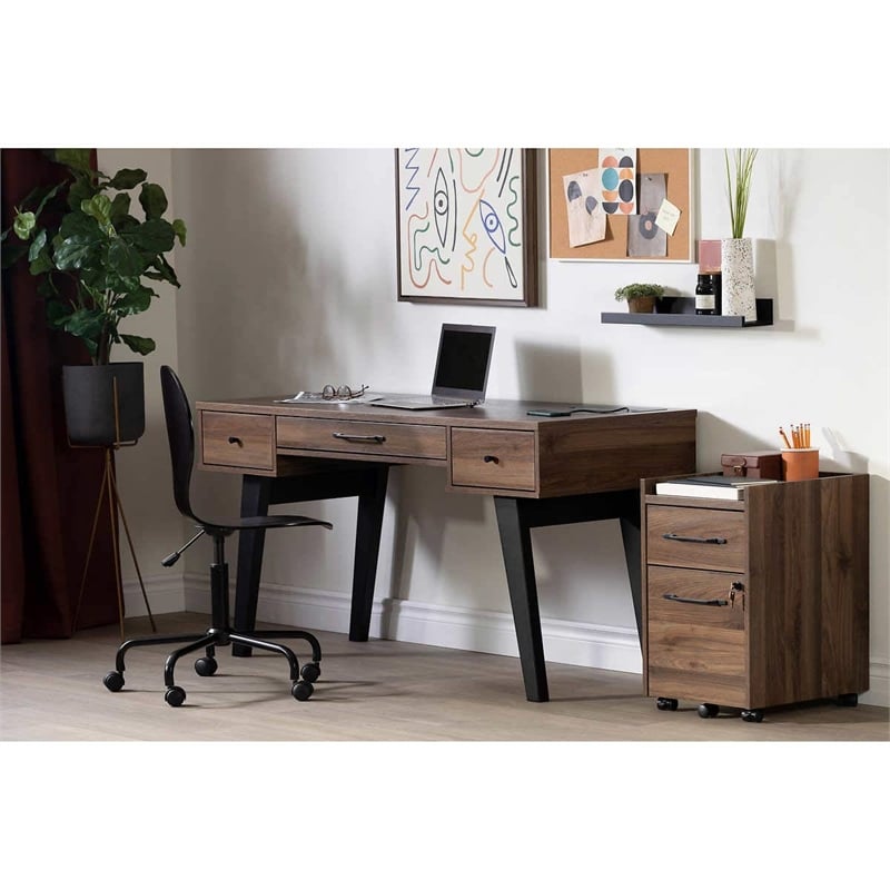 Helsy Computer Desk with Power Bar Natural Walnut South Shore