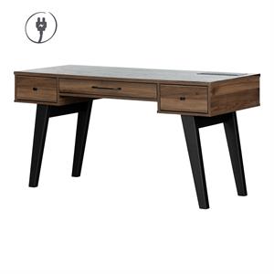 helsy computer desk with power bar natural walnut south shore